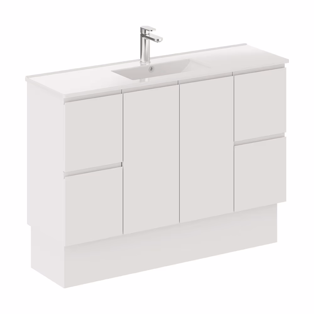Fienza Siska Slim 1200 Vanity on Kickboard (Satin White)