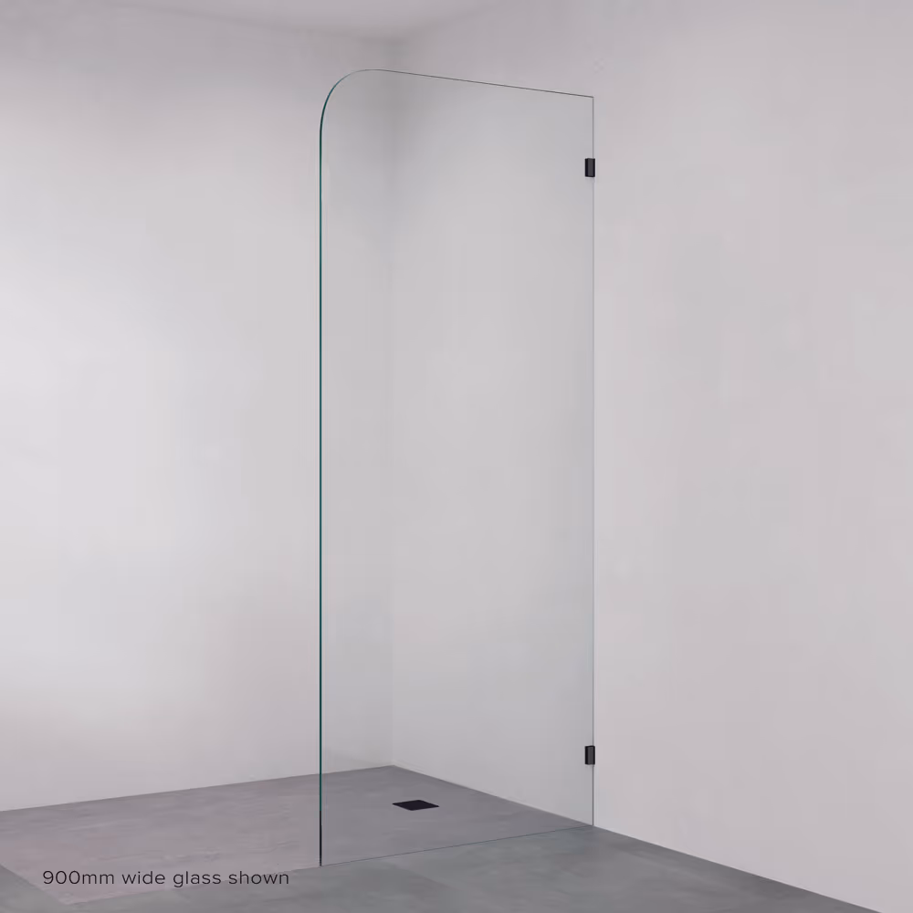 Fienza Curved Edge Fixed Frameless Glass Shower Panel — Matte Black