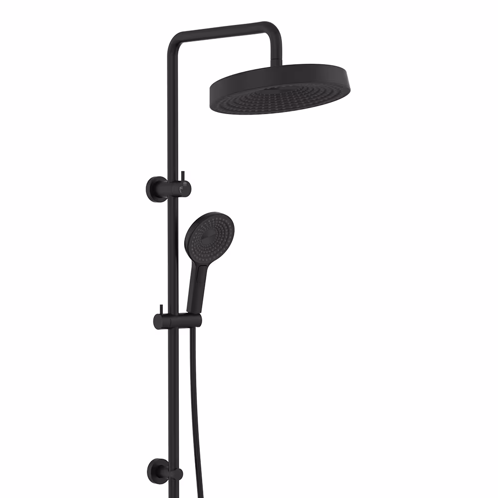 Fienza Kuro Twin Shower, Round Head — Matte Black